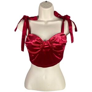 GARAGE Red Velvet Corset Crop Top‎ Bustier Womens Medium Romantic Fairy Grunge